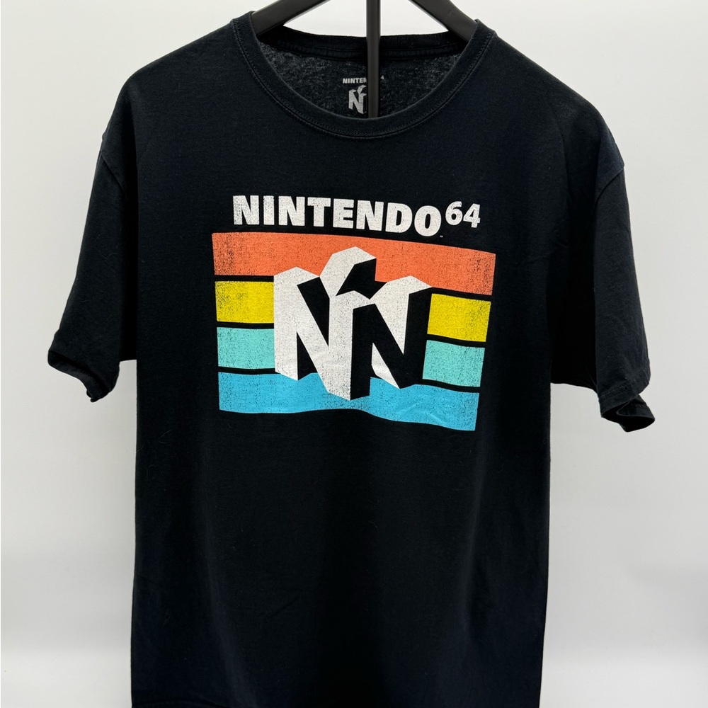 Nintendo 64 N64 Logo Graphic T Shirt Mens Large Black Retro Gaming‎ Tee